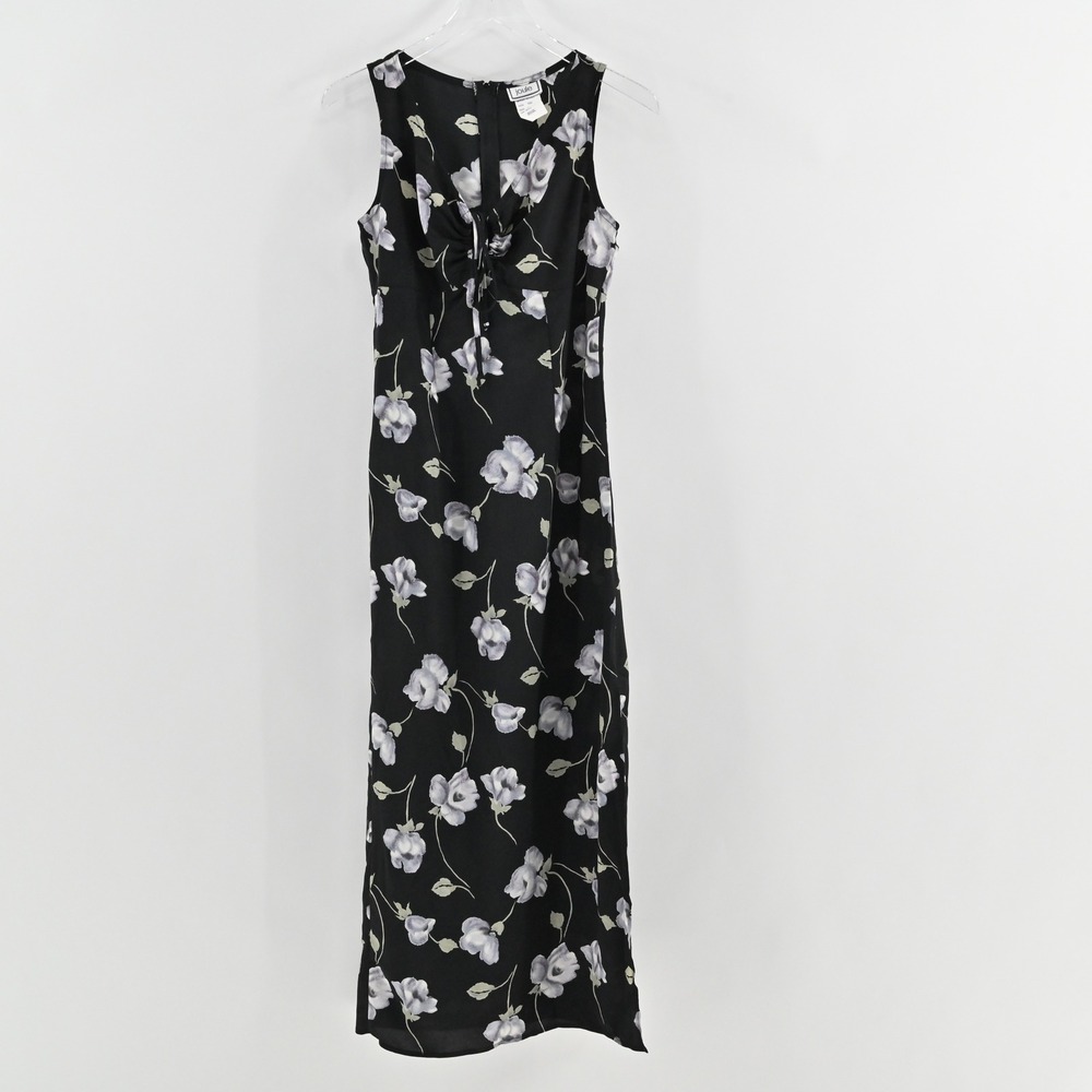 Vtg Y2k Black Floral Maxi Dress Size M‎ Dark Romantic Grunge Sleeveless Tie USA - Picture 2 of 14